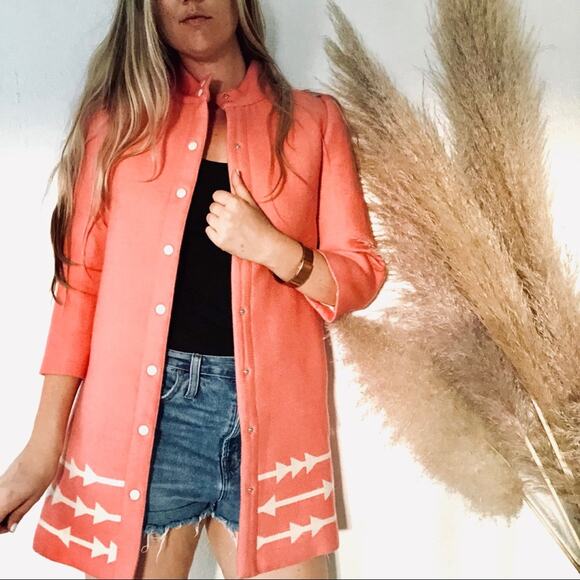 ANTHROPOLOGIE LAUREN MOFFATT Eastwood Dress Salmon Wool Pea Coat Snaps Small - Picture 1 of 9